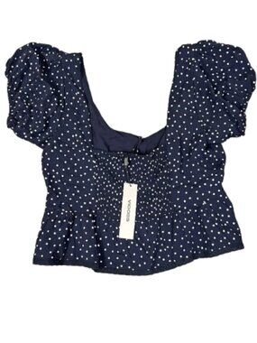 NEW 💠 Vigoss Womens L 100% Cotton Women’s Polkadot Puffed Sleeves Crop Top Navy